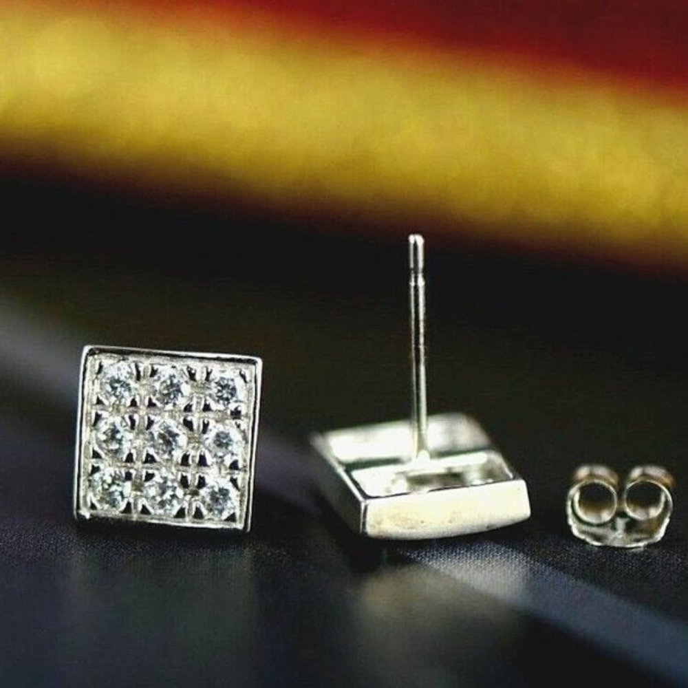 Solid 14k Gold Fancy Post Square Stud Push Back E… - image 6